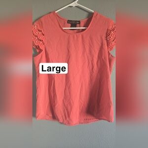 Coral/ Peach Lace Sleeve Blouse Large